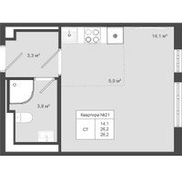 Планировка студии(квартира) площадью 26.2 квадратных метров в “ЖК Яковлево”