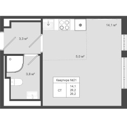 Планировка студии(квартира) площадью 26.2 квадратных метров в ЖК “ЖК Яковлево”
