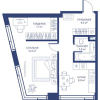Планировка однокомнатной(квартира) площадью 43 квадратных метров в “ЖК Свет”