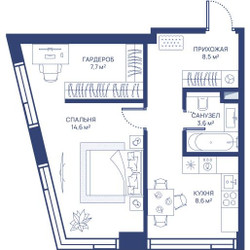 Планировка однокомнатной(квартира) площадью 43 квадратных метров в ЖК “ЖК Свет”