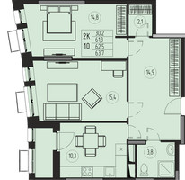 Планировка двухкомнатной(квартира) площадью 62.5 квадратных метров в “ЖК Премиум”