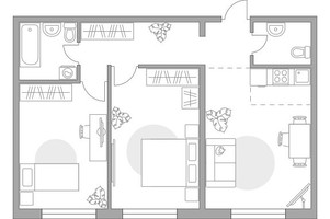 Планировка трехкомнатной(квартира) площадью 54.94 квадратных метров в “ЖК Аникеевский”