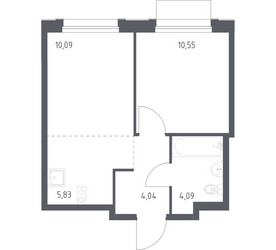 Планировка однокомнатной(квартира) площадью 34.6 квадратных метров в ЖК “ЖК Новое Внуково”