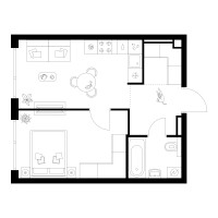 Планировка однокомнатной(квартира) площадью 38.1 квадратных метров в “Квартал Мит”