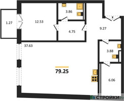 Планировка однокомнатной(квартира) площадью 79.25 квадратных метров в “ЖК LUCE (Люче)”