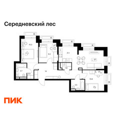 Планировка трехкомнатной(квартира) площадью 77.8 квадратных метров в ЖК “ЖК Середневский лес”