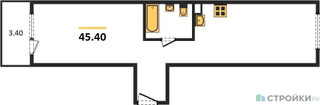 Планировка однокомнатной(квартира) площадью 45.4 квадратных метров в “Жилой квартал Новое Медведково”