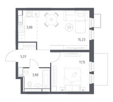 Планировка однокомнатной(квартира) площадью 39.21 квадратных метров в “ЖК Большое Путилково”