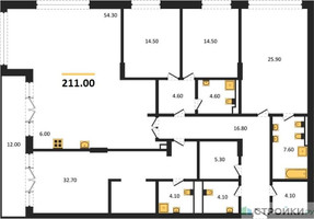 Планировка 4+ комнатной(квартира) площадью 211 квадратных метров в “ЖК Вишневый сад”