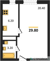 Планировка однокомнатной(квартира) площадью 29.8 квадратных метров в “ЖК Южная Долина”