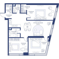 Планировка трехкомнатной(квартира) площадью 82.8 квадратных метров в ЖК “ЖК Свет”