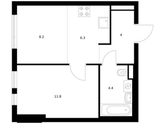 Планировка однокомнатной(квартира) площадью 34.7 квадратных метров в ЖК “ЖК Ильинские луга”