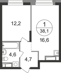 Планировка однокомнатной(квартира) площадью 38.1 квадратных метров в ЖК “ЖК Первый Московский”