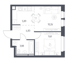 Планировка однокомнатной(квартира) площадью 34.47 квадратных метров в “ЖК Большое Путилково”