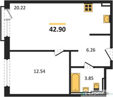 Планировка однокомнатной(квартира) площадью 42.9 квадратных метров в “ЖК Квартал Герцена”