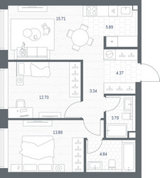 Планировка двухкомнатной(квартира) площадью 64.53 квадратных метров в ЖК “ЖК TATE (Тэйт)”