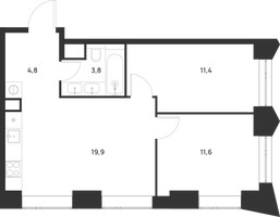 Планировка двухкомнатной(квартира) площадью 51.5 квадратных метров в “ЖК Войс”