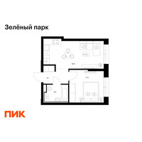 Планировка однокомнатной(квартира) площадью 36.2 квадратных метров в “ЖК Зеленый парк”