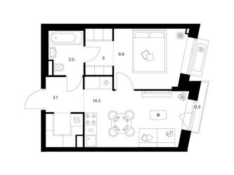 Планировка однокомнатной(квартира) площадью 36.7 квадратных метров в ЖК “ЖК Саларьево парк”