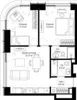 Планировка двухкомнатной(квартира) площадью 58.81 квадратных метров в “ЖК Сити Бэй”