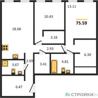 Планировка двухкомнатной(квартира) площадью 75.59 квадратных метров в “ЖК Insider (Инсайдер)”