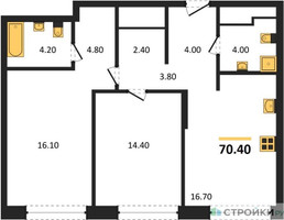 Планировка двухкомнатной(квартира) площадью 70.4 квадратных метров в “ЖК Мангазея на Речном”