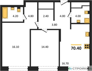 Планировка двухкомнатной(квартира) площадью 70.4 квадратных метров в ЖК “ЖК Мангазея на Речном”