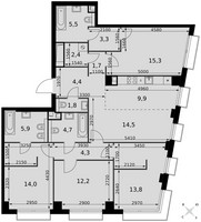 Планировка 4+ комнатной(квартира) площадью 113.7 квадратных метров в “ЖК Сидней Сити”