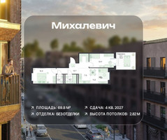 Планировка трехкомнатной(квартира) площадью 69.8 квадратных метров в “ЖК Михалевич”