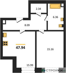 Планировка однокомнатной(квартира) площадью 47.94 квадратных метров в ЖК “ЖК Sezar City (Сезар Сити)”
