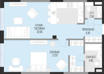 Планировка 4+ комнатной(квартира) площадью 72 квадратных метров в ЖК “Клубный квартал Садовническая 69”