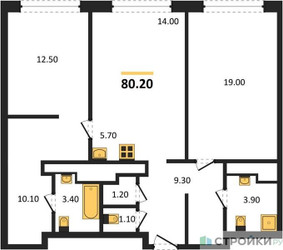 Планировка двухкомнатной(квартира) площадью 80.2 квадратных метров в ЖК “ЖК AFI Tower (Афи Тауэр)”