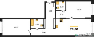 Планировка двухкомнатной(квартира) площадью 78.6 квадратных метров в “ЖК Первый квартал”