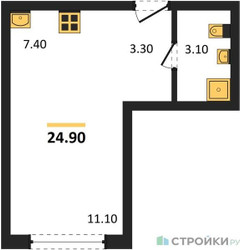 Планировка студии(квартира) площадью 24.9 квадратных метров в ЖК “ЖК Равновесие”