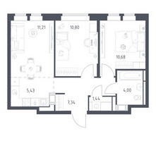 Планировка двухкомнатной(квартира) площадью 50.9 квадратных метров в “ЖК Большое Путилково”