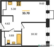 Планировка однокомнатной(квартира) площадью 33.7 квадратных метров в “ЖК Горки Парк”