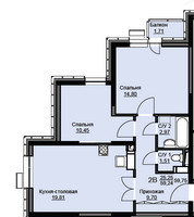 Планировка двухкомнатной(квартира) площадью 60.4 квадратных метров в “ЖК Соболевка”