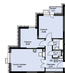 Планировка двухкомнатной(квартира) площадью 60.4 квадратных метров в ЖК “ЖК Соболевка”