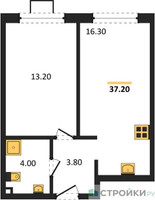 Планировка однокомнатной(квартира) площадью 37.3 квадратных метров в “ЖК Лучи-2”