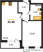 Планировка однокомнатной(квартира) площадью 41.4 квадратных метров в “ЖК Деснаречье”