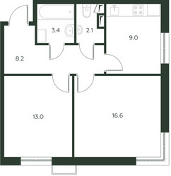 Планировка двухкомнатной(квартира) площадью 52.3 квадратных метров в ЖК “Павлово 3”