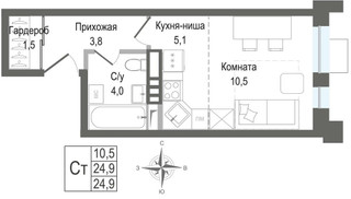 Планировка студии(квартира) площадью 24.9 квадратных метров в “ЖК КИНОКВАРТАЛ”