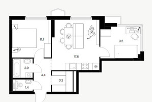 Планировка двухкомнатной(квартира) площадью 49.8 квадратных метров в “ЖК Бусиновский парк”