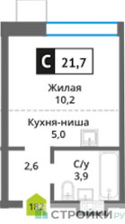 Планировка студии(квартира) площадью 21.7 квадратных метров в ЖК “ЖК Никольский квартал Отрада”