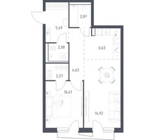 Планировка однокомнатной(квартира) площадью 48.7 квадратных метров в “ЖК Квартал Авиаторов”