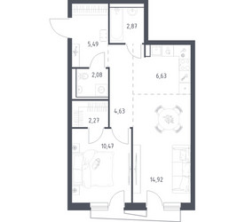 Планировка однокомнатной(квартира) площадью 48.7 квадратных метров в ЖК “ЖК Квартал Авиаторов”