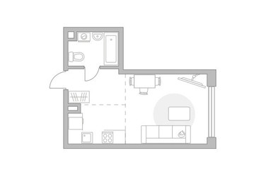 Планировка студии(квартира) площадью 28.48 квадратных метров в ЖК “ЖК Мневники от Гранель”