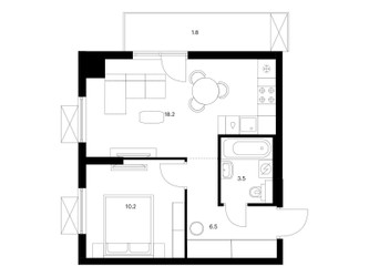 Планировка однокомнатной(квартира) площадью 40.2 квадратных метров в ЖК “ЖК Никольские луга”
