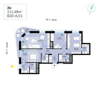 Планировка трехкомнатной(квартира) площадью 111.48 квадратных метров в “СберСити в Рублево-Архангельском”