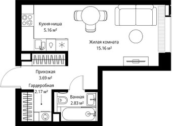 Планировка студии(квартира) площадью 29.01 квадратных метров в ЖК “ЖК Веер”